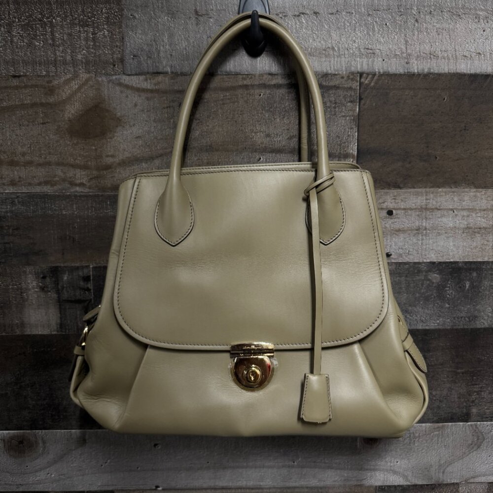 Salvatore Ferragamo Fiamma Calf Leather Tote Moss Color Authentic NWT MSRP $2600